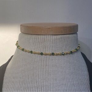 Elegant Gold and Green Beaded Choker Necklace